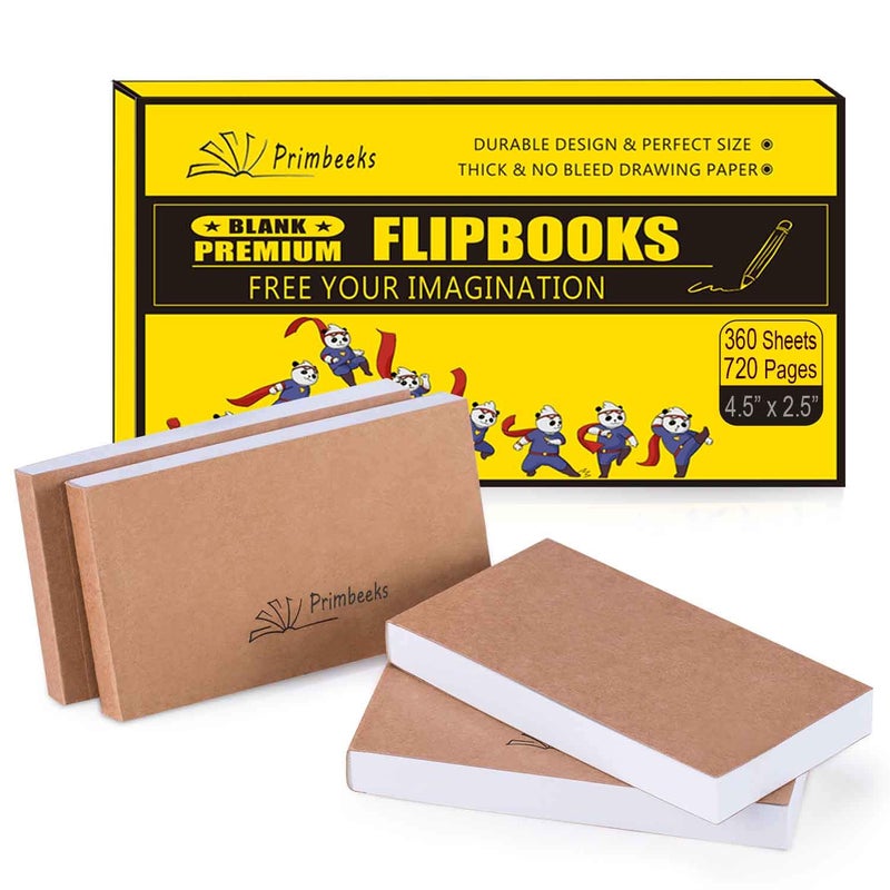 PRIMBEEKS Premium Blank Flip Book Paper, 4 pack(90 sheets, 180 pages per pack) No Bleed Flip Books Kit, 4.5" x 2.5" Animation Paper for Animation, Sketching, Cartoon Creation - Image 1